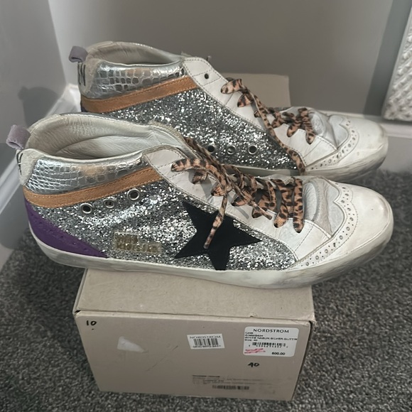Golden Goose Mid Star white with silver glitter.  Size 40. - Picture 2 of 8